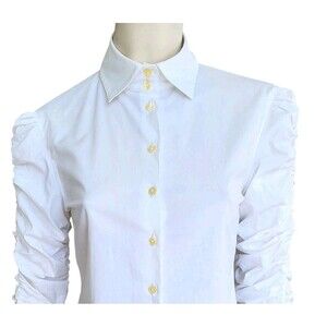 ANNE FONTAINE White Ruched Sleeves Shirt Top Blouse FR 1 US 4 Small